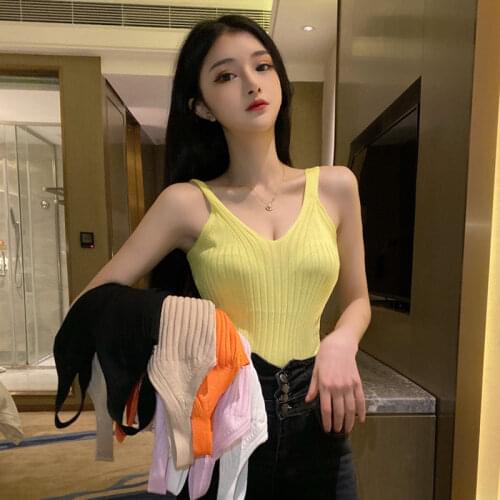 Women Corset Tops Spring Summer V-neck Knitted Camisole Womens Sleeveless Tank Camis Crop Top For Women