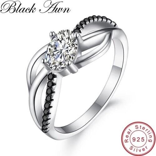 [BLACK AWN] 925 Sterling Silver Jewelry Trendy Wedding Rings for Women Engagement Ring Femme Bijoux Bague C336