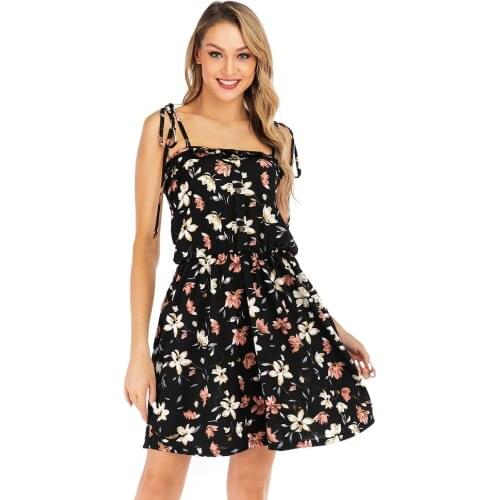 Summer Boho Sexy Shoulder Straps Strapless Dress Button Backless Floral Printed Dress Vintage Sundress Casual Beach Robe Femme