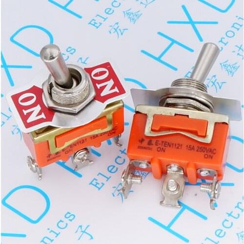 10pcs Toggle Switches E-TEN1121 250V 15A shaking head rocker switch for power switch ON-ON 3 feet 2 files