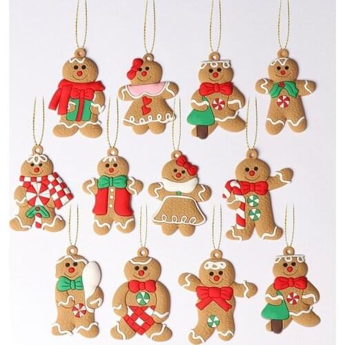 12pcs Gingerbread Man Christmas Tree Ornaments Xmas Soft PVC Decorating Tools Festival Home Decoration Christmas Gifts