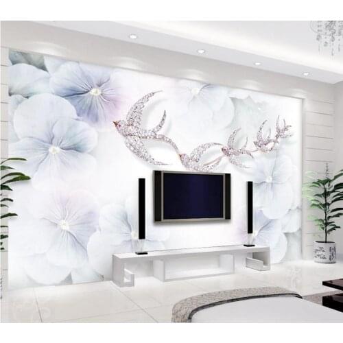 3d wallpaper for room Purple flowers hand-painted swallow 3d customized wallpaper custom 3d wallpaper