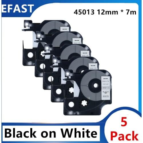 5 Pack 12mm 45013 Black on white compatible dymo D1 12mm label printer 45014 laminated label tapes for LM 160 280 label maker