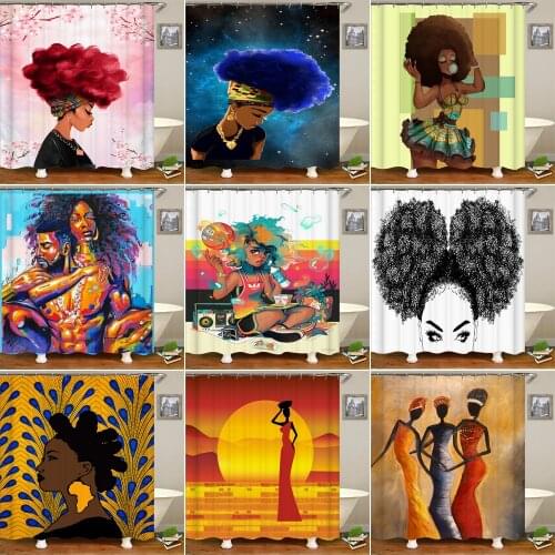 African Shower Curtain Personalized Africa American Women Beauty Sexy Prints Fabric Polyester Bathroom Curtains with Hooks