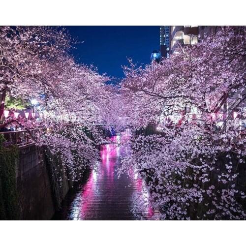 Full Square Round Drill 5D DIY Diamond Painting Sakura tree scenery 3D Rhinestones Embroidery beaded Cross Stitch mosaic A1863