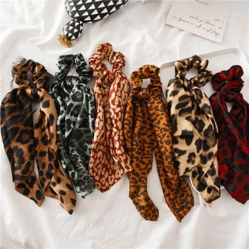 Free New Korea Leopard Dots Print Scrunchies Hair Band For Women Hair Scarf Retro Knotted Ponytail Elastic Bow Hair Accessories