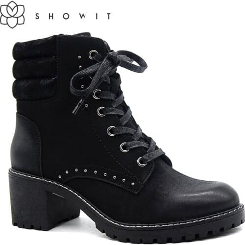 New Autumn Winter Women Boots High-grade Solid European Style Women Shoes Fashion PU Shoes middle heel with platform safety