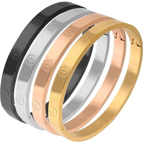 Trendy Stainless Steel Luxury Brand Bangle Bracelet Woman Man Rose Gold Color Wristband Bangles Gift Bracelets Femme