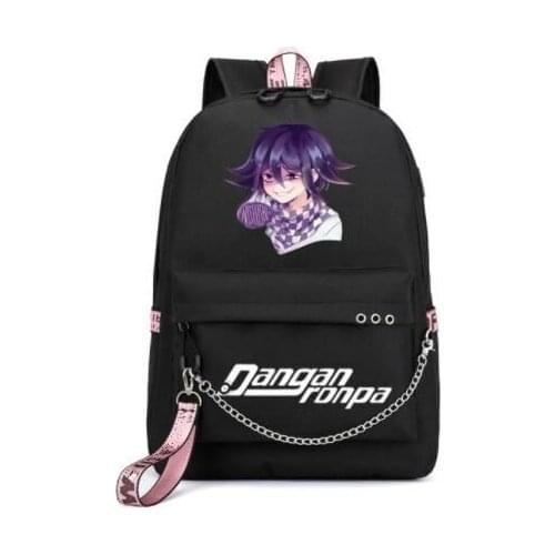 Danganronpa Black White Bear USB Backpack With Chain Headphone Port School Bags Mochila Travel Laptop Bags