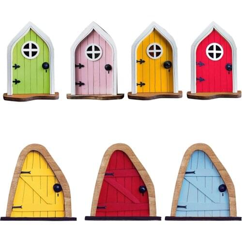Fairy Gate Yard Sculpture Courtyard Wooden Miniature Fairy Dwarf Window Door for Tree Gnome Art Garden Statues Decoration
