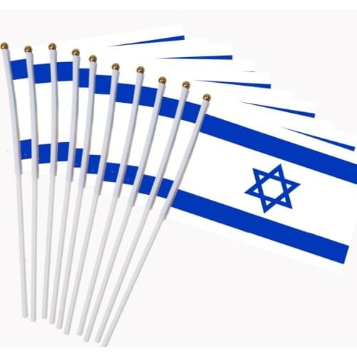 14x21cm 10pcs Small flag of Israel hand waving flags with Plastic Flagpoles Activity parade Sports Home Decoration NC014