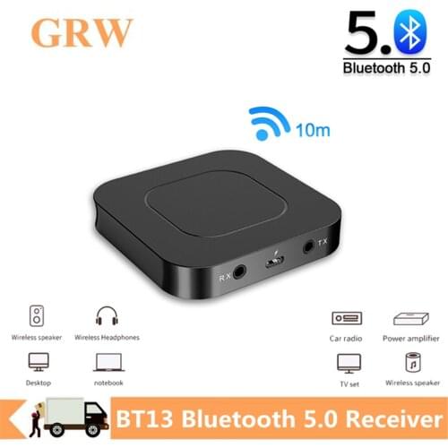 GRWIBEOU BT13 Bluetooth 5.0 Transmitter Receiver 3.5MM AUX Stereo for PC TV Car Headphones Wireless Adapter