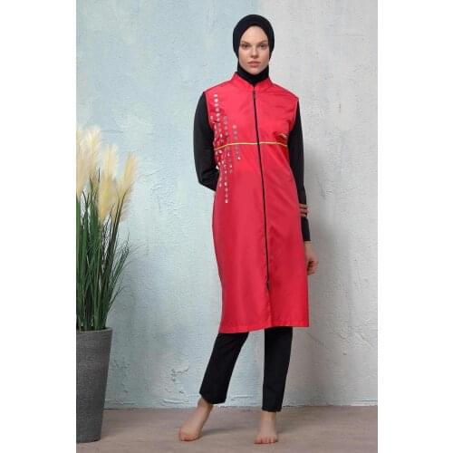 Women Hasema Hijab Modest Muslim Swimwear Garnet Coif Torsolette Tights Swimsuit Long-Sleeve Full Cover Sea Pool