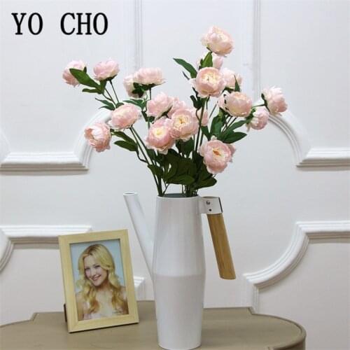 YO CHO 7Heads Artificial Peony Silk Flowers Branch Wedding Fake Flower for Home Christmas Decoration Peony Flower Faux for Shop