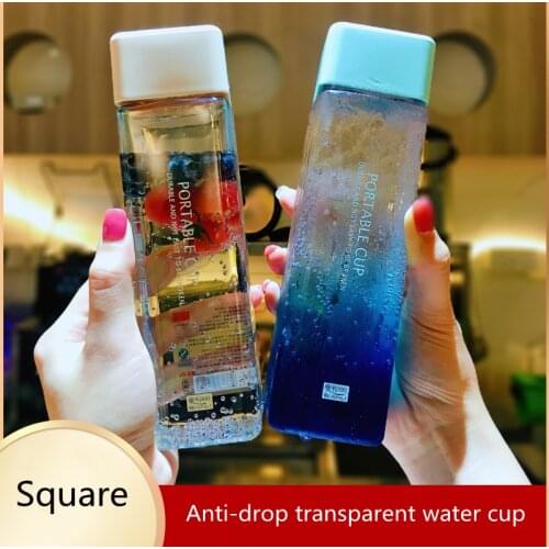 Square Water Cup Korean Style Simple Student Drop-Proof Plastic Cup PC Transparent Cup