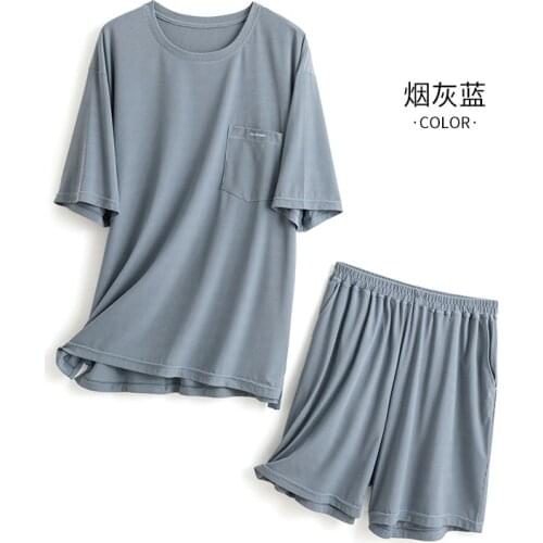 Ice Silk Pajamas For Men Summer Thin Breathable Short Sleeve Male Homewear Summer Fashion Solid Comfort With Pockets Sleepwear