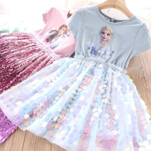 Girls Princess Summer Sequined Dress Elsa Anna Toddler Dress Childrens Tutu Birthday Childrens Costume Prom Dress
