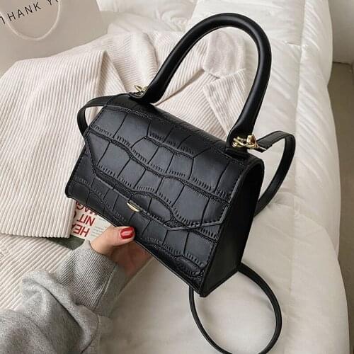 Fashion Woman Shoulder Bag PU Leather Stone Pattern Youth Ladies Handbags Small Square Top Handle Bag Female Daily Messenger Bag