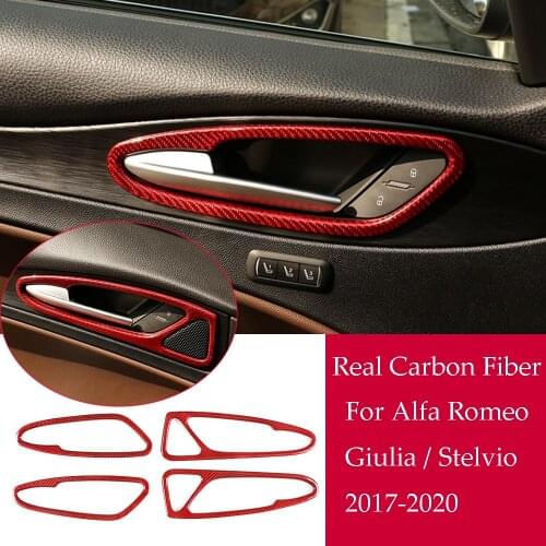 Real Carbon Fiber Door Handle Bowl Panel Cover For Alfa Romeo Stelvio 2017-2020