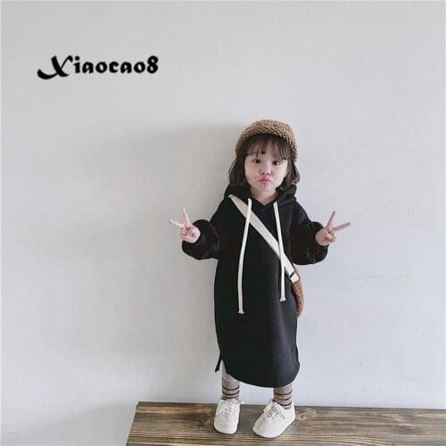 2021 New Girls Hooded Dress Red Black Long Dresses for Girls Autumn Winter Plush Casual Dress Toddler Winter Fall Clothes 6 8 9