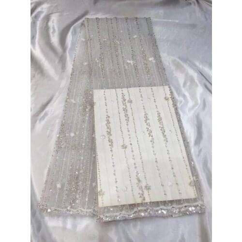 New pattern 5yards GY86# Crystal white striped sequins and beads lace fabric for bridal wedding dress/sawing Free shipping