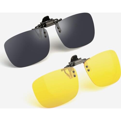 CAXMAN Polarized Clip On Sunglasses Over Prescription Glasses 2 Pack for Both Day Grey and Night Yellow Lens Metal-Clips Flip Up