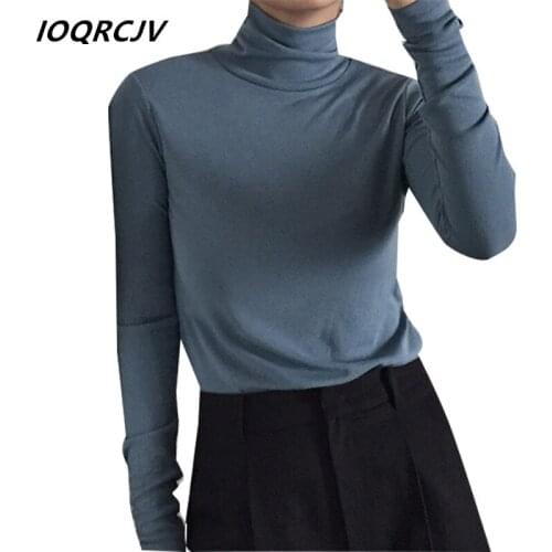 Autumn and Winter Women T-shirt New Fashion Solid Pullovers Turtleneck Long Sleeve T-shirt Female Tops S194