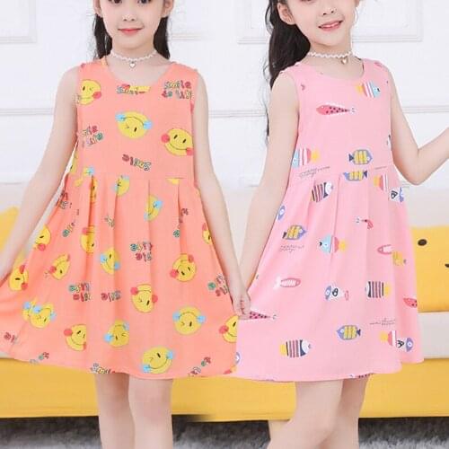 Girls Dress Cotton Comfortable Childrens Dress 2021 Summer Dress Floral Girls' Sleeveless Dress For Children