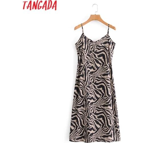 Tangada Fashion Women Animal Print Dress Strap Sleeveless Ladies Midi Dress Vestidos 3A31