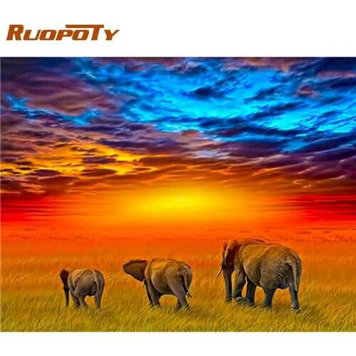 RUOPOTY Elephant Animal Oil Picture By Numbers Kits For Adults Hand Painted Acrylic Paint Color On Canvas Home Artcraft
