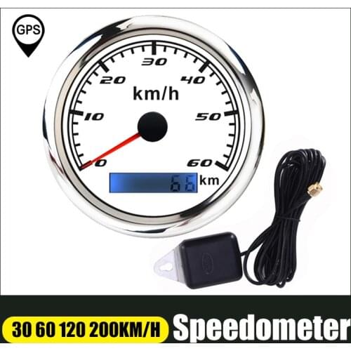 85mm GPS Speedometer Digital Gauge 30 60 120 200 KMH Odometer For Marine Boat Car ATV Truck Red Backlight With GPS Antenna