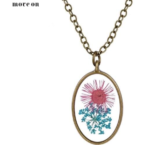 Dry Specimen Clover Sunflower Necklace Flower Necklaces Choker Chain Collar Pendant Jewelry For Friend Birthday Present