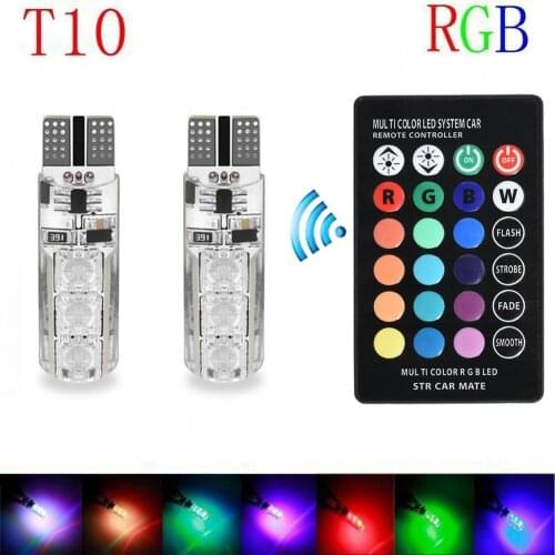 2PCS T10 W5W RGB LED Bulb 6SMD COB Canbus 194 168 Car with Remote Controller Flash/Strobe Reading Wedge Light Clearance Lights