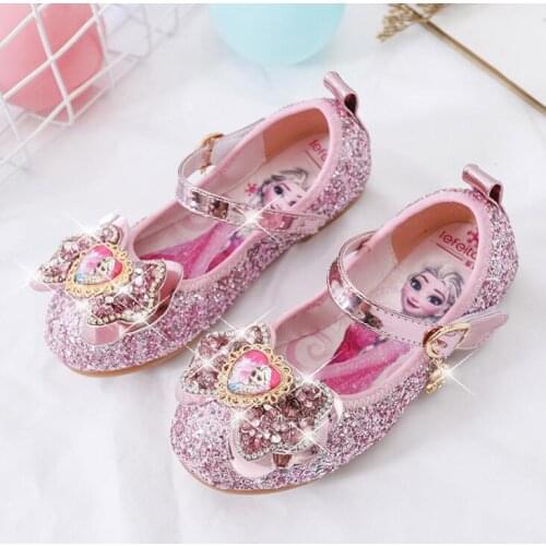 Disney Soft Sole Girls Flat Shoes Frozen Elsa Princess Party Shoes Shiny Diamond Dance Shoes Summer Sandals Baby Girls Elsa Shoe