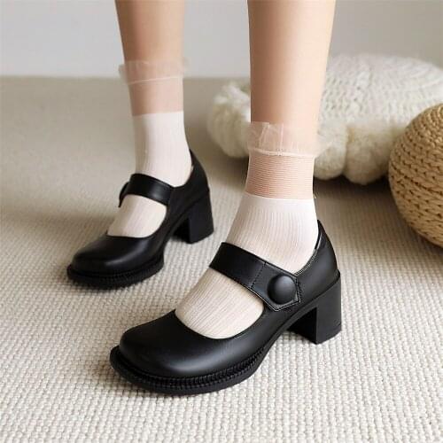 2021 New Black High Heels Lolita Shoes Women Japanese Style Vintage Soft Sister Girls Platform Student Cosplay Costume Shoes