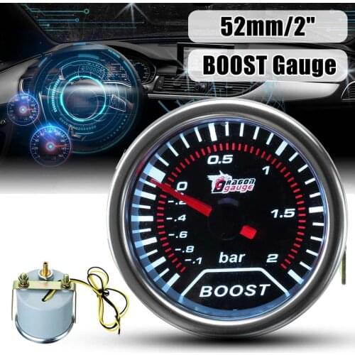 Universal 2 Inch 52mm Car Pressure Gauge Turbo Pressure Gauge-1 to 2 Bar Meter Red White LEDfor Honda/VW/Toyota
