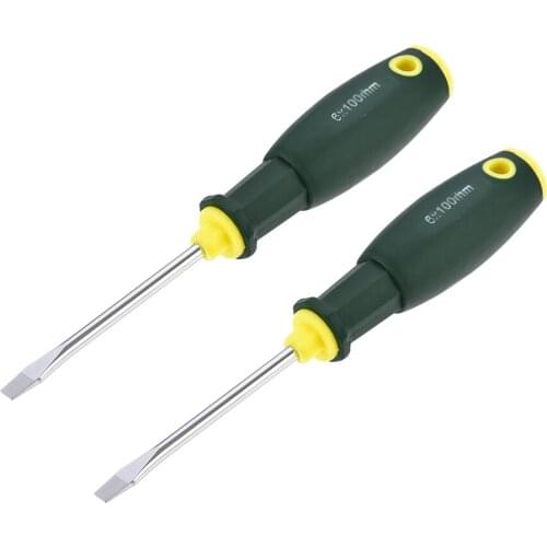 Uxcell 2 Pcs 7mm Slotted Magnetic Screwdriver 4" Round Shaft Non Slip Green+Yellow Handle