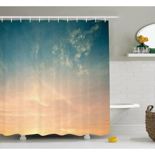 Sky Shower Curtain Horizon Illustration Scenic Natural Beauties Summer Season Inspired Peaceful Waterproof Bath Curtains