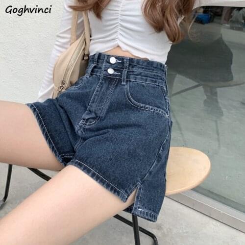 Women Shorts Side-slit Empire Retro Design Straight Denim Trousers Button Summer High Quality All-match Ulzzang Fashion Students