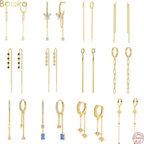 Boako 100% 925 Sterling Silver Vintage Long Thread Tassel Drop Earrings for Women INS Korean Fashion Jewelry Hanging Pendientes