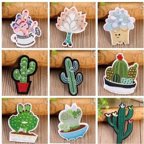 Fine 1pcs Mix Cactus Patch for Clothing Iron on Embroidered Sew Applique Cute Patch Fabric Badge Garment DIY Apparel Accessories