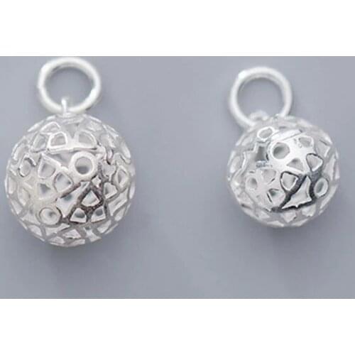 100% 925 Sterling Silver Hollow Out Round Ball Dangle Charms DIY Jewelry Making Findings 10mm 12mm Decoration Ornament crafts