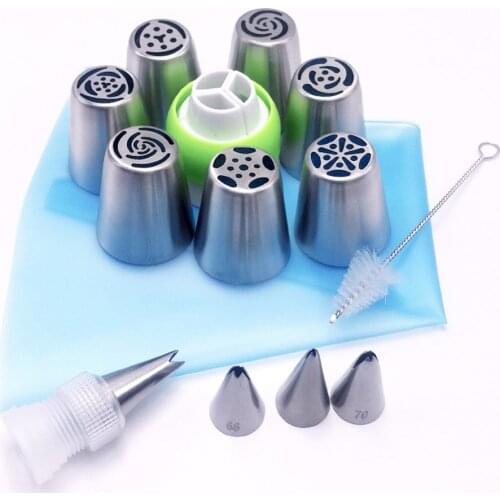 15Pcs/Set Icing Piping Nozzles Stainless Steel Flower Cream Pastry Tips Converter Baking Cup Nozzles Bag Cake Decorating Tools