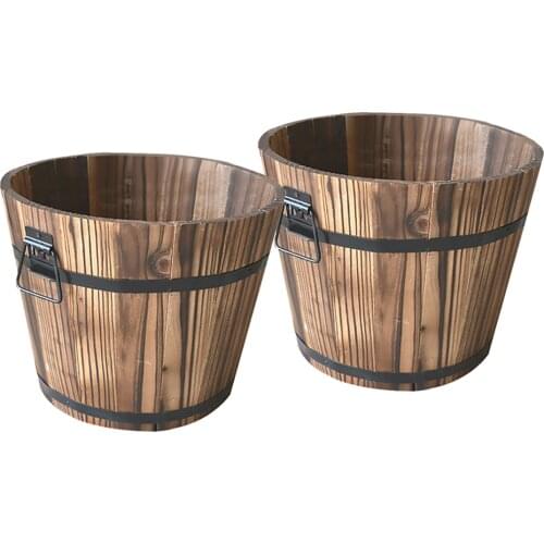 2PC In/Outdoor Wood Whisky Barrel Planter Gardeb Flower Vegetable Pot, Round Top