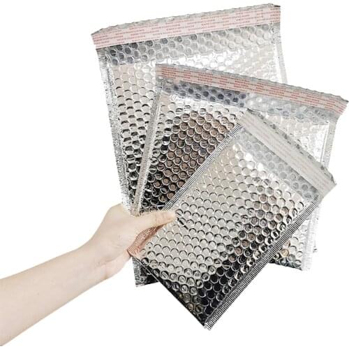 50 Pcs Silver Metallic Bubble Mailer Gift Packaging Courier Envelopes Cloth Shipping Bags Foil Cushion Padded Shipping Envelopes