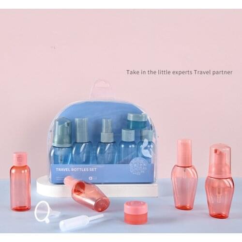 6pcs/set Travel Cosmetics Bottling Set Recyling Environment Push Spray Bottle Small Portable Lotion Cream Refillable Bottle Set