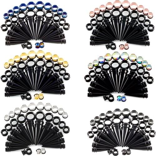 MODRSA 36pcs/lot Large size 10mm-20mm Acrylic Ear Gauges Stretching Kit Steel Silicone Ear Plugs and Tunnels Body Jewelry