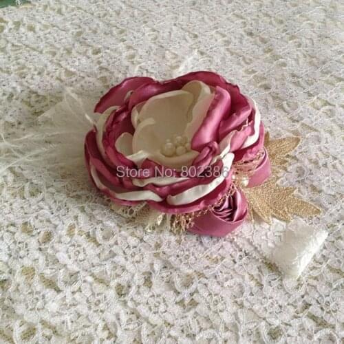 Free Shipping Big Burned Pink Ivory Flower Headband Girls Hair Accessories