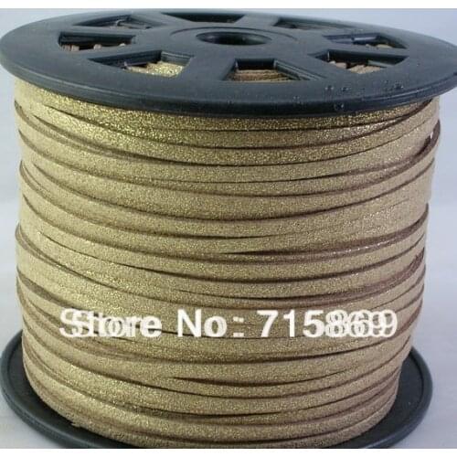Free Shipping Light Gold 3*1.5mm 100 Yard (92 Meter ) Faux Suede Leather Cord Jewellery Making Fit Make Necelace and Bracelet