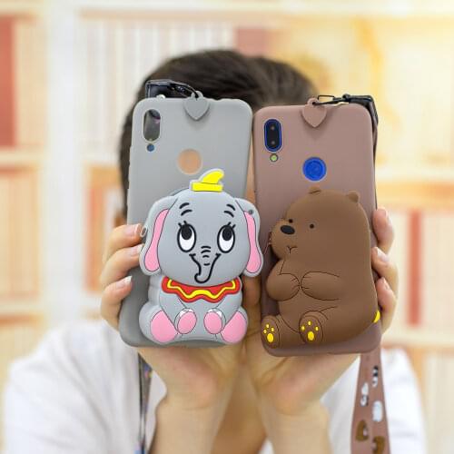 3D Cartoon Dumbo Elephant Zipper Wallet case for xiaomi redmi note 8T 8 8A note 7pro 7A 6 K20 A2 A3 F1 CC9E 9T 9SE Cover Lanyard